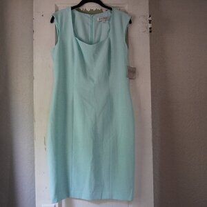 NWT Kasper Size 6 Light Blue Pencil Sheath Dress Square neck Sleeveless